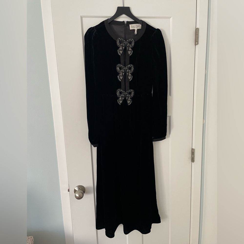 COPY - Saloni Black Camille Velvet Midi Dress with Bows
